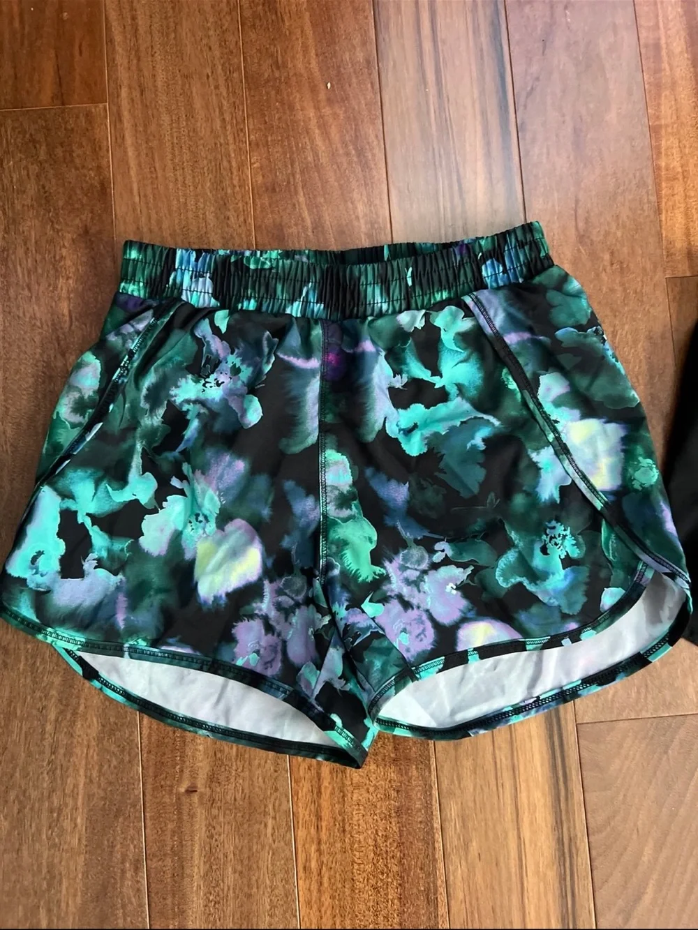 Black Athletic Shorts and Teal Floral Print Running Shorts - Girls